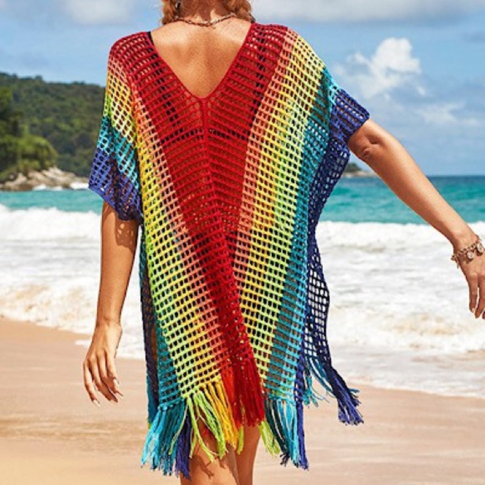 Rainbow Pride Crochet Beach Bikini Swimsuit Cover-Up - Picture 3 of 5